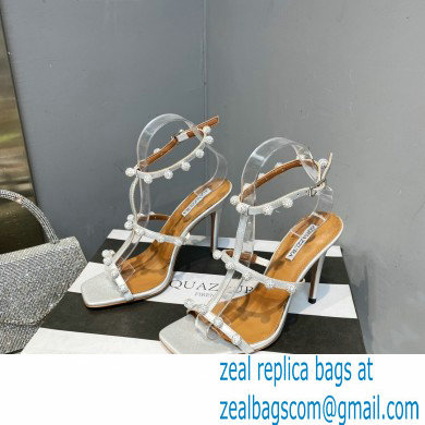 Aquazzura Heel 9.5cm Cha Cha Cha Crystal Sandals Metallic Silver 2023