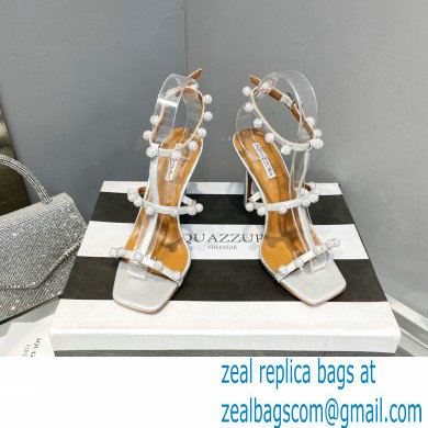 Aquazzura Heel 9.5cm Cha Cha Cha Crystal Sandals Metallic Silver 2023