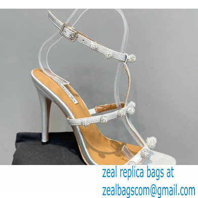 Aquazzura Heel 9.5cm Cha Cha Cha Crystal Sandals Metallic Silver 2023