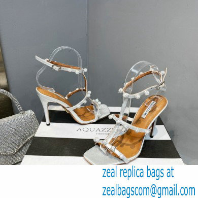 Aquazzura Heel 9.5cm Cha Cha Cha Crystal Sandals Metallic Silver 2023