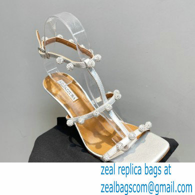Aquazzura Heel 9.5cm Cha Cha Cha Crystal Sandals Metallic Silver 2023