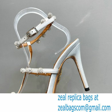 Aquazzura Heel 9.5cm Cha Cha Cha Crystal Sandals Metallic Silver 2023