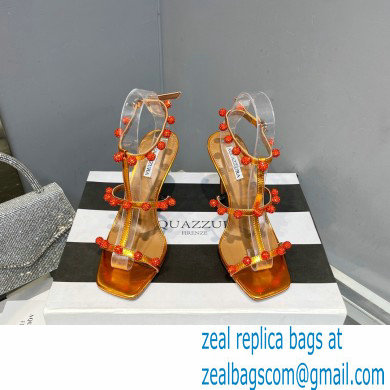 Aquazzura Heel 9.5cm Cha Cha Cha Crystal Sandals Metallic Yellow 2023