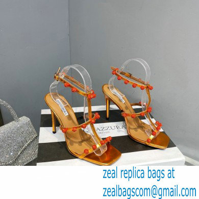 Aquazzura Heel 9.5cm Cha Cha Cha Crystal Sandals Metallic Yellow 2023