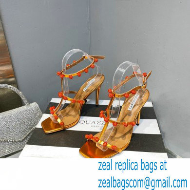 Aquazzura Heel 9.5cm Cha Cha Cha Crystal Sandals Metallic Yellow 2023