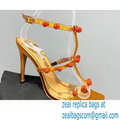 Aquazzura Heel 9.5cm Cha Cha Cha Crystal Sandals Metallic Yellow 2023