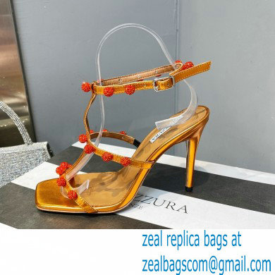 Aquazzura Heel 9.5cm Cha Cha Cha Crystal Sandals Metallic Yellow 2023