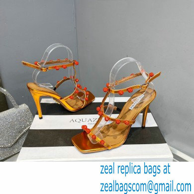 Aquazzura Heel 9.5cm Cha Cha Cha Crystal Sandals Metallic Yellow 2023