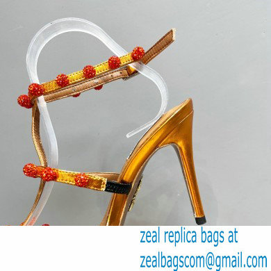 Aquazzura Heel 9.5cm Cha Cha Cha Crystal Sandals Metallic Yellow 2023