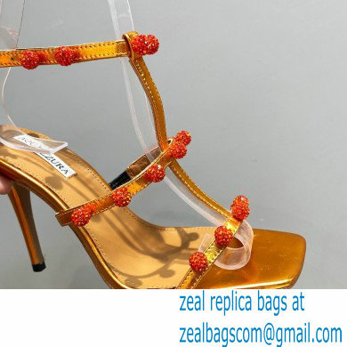 Aquazzura Heel 9.5cm Cha Cha Cha Crystal Sandals Metallic Yellow 2023