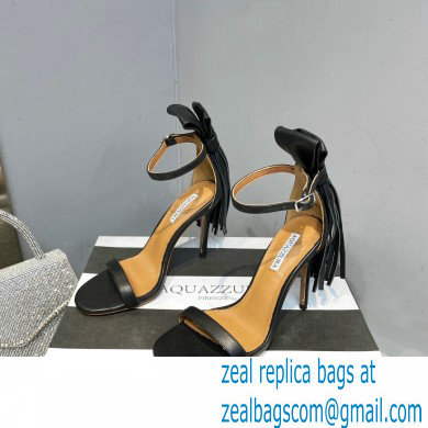 Aquazzura Heel 9.5cm Whip-It Fringe Leather Sandals Black 2023