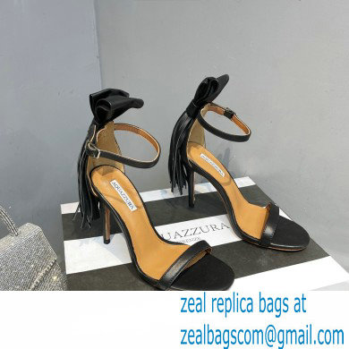 Aquazzura Heel 9.5cm Whip-It Fringe Leather Sandals Black 2023