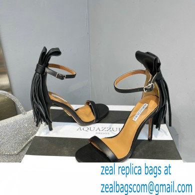 Aquazzura Heel 9.5cm Whip-It Fringe Leather Sandals Black 2023