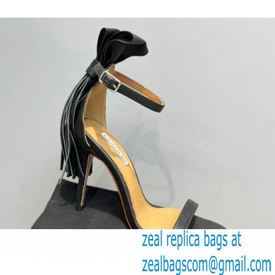 Aquazzura Heel 9.5cm Whip-It Fringe Leather Sandals Black 2023