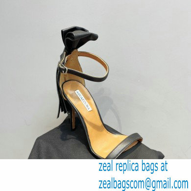 Aquazzura Heel 9.5cm Whip-It Fringe Leather Sandals Black 2023