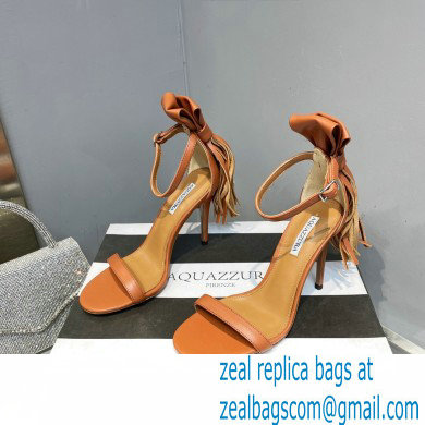 Aquazzura Heel 9.5cm Whip-It Fringe Leather Sandals Brown 2023