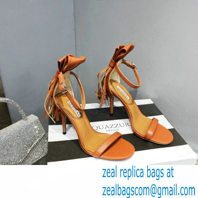 Aquazzura Heel 9.5cm Whip-It Fringe Leather Sandals Brown 2023