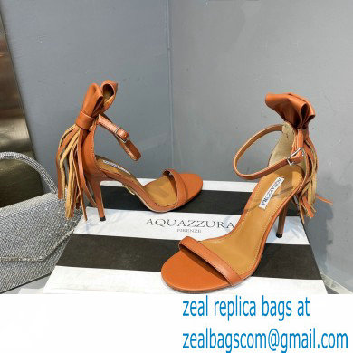 Aquazzura Heel 9.5cm Whip-It Fringe Leather Sandals Brown 2023