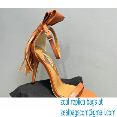 Aquazzura Heel 9.5cm Whip-It Fringe Leather Sandals Brown 2023