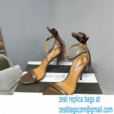 Aquazzura Heel 9.5cm Whip-It Fringe Leather Sandals Coffee 2023 - Click Image to Close