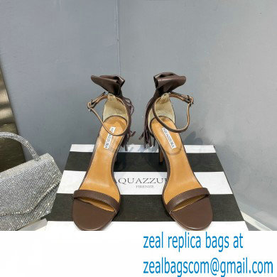 Aquazzura Heel 9.5cm Whip-It Fringe Leather Sandals Coffee 2023