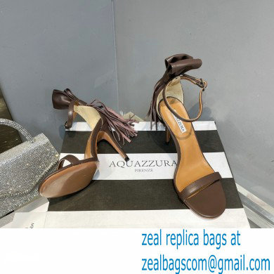 Aquazzura Heel 9.5cm Whip-It Fringe Leather Sandals Coffee 2023