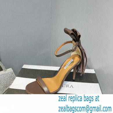 Aquazzura Heel 9.5cm Whip-It Fringe Leather Sandals Coffee 2023