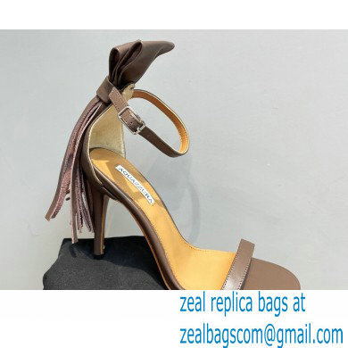 Aquazzura Heel 9.5cm Whip-It Fringe Leather Sandals Coffee 2023