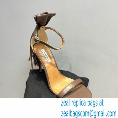 Aquazzura Heel 9.5cm Whip-It Fringe Leather Sandals Coffee 2023