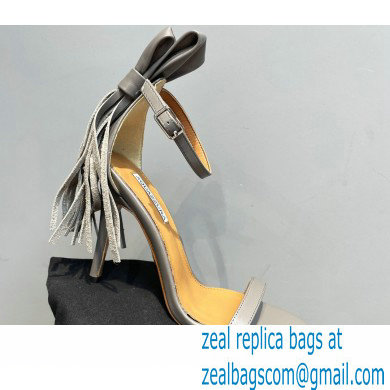 Aquazzura Heel 9.5cm Whip-It Fringe Leather Sandals Gray 2023
