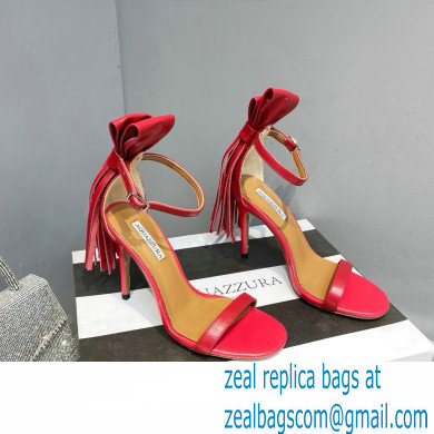 Aquazzura Heel 9.5cm Whip-It Fringe Leather Sandals Red 2023