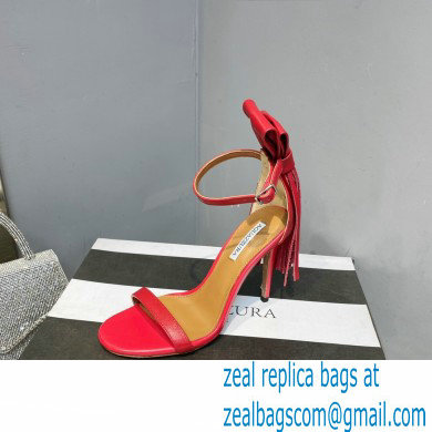 Aquazzura Heel 9.5cm Whip-It Fringe Leather Sandals Red 2023