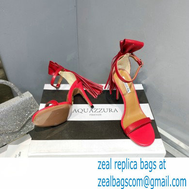 Aquazzura Heel 9.5cm Whip-It Fringe Leather Sandals Red 2023