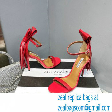 Aquazzura Heel 9.5cm Whip-It Fringe Leather Sandals Red 2023