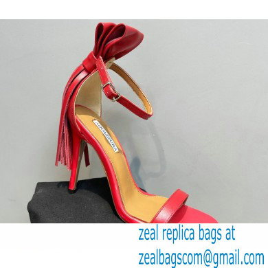 Aquazzura Heel 9.5cm Whip-It Fringe Leather Sandals Red 2023