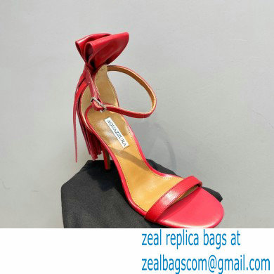 Aquazzura Heel 9.5cm Whip-It Fringe Leather Sandals Red 2023