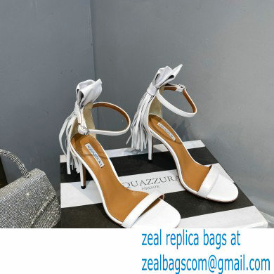 Aquazzura Heel 9.5cm Whip-It Fringe Leather Sandals White 2023