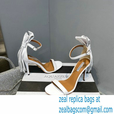 Aquazzura Heel 9.5cm Whip-It Fringe Leather Sandals White 2023