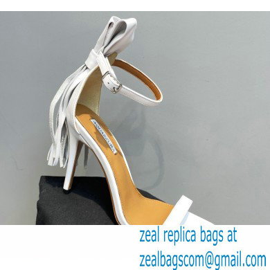 Aquazzura Heel 9.5cm Whip-It Fringe Leather Sandals White 2023