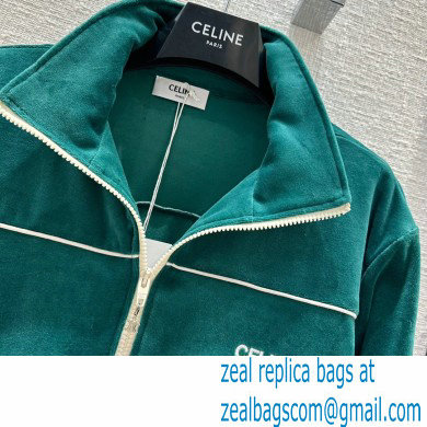 Celine tracksuit jacket and pants in velvet jersey vert bouteille / off white 2023