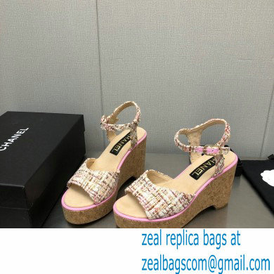 Chanel Heel 8cm Platform Sandal Tweed Pink 2023