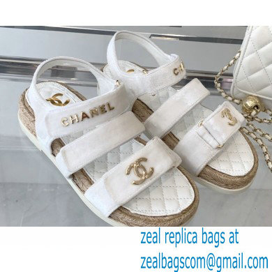 Chanel Logo Velvet Beach Sandals White 2023