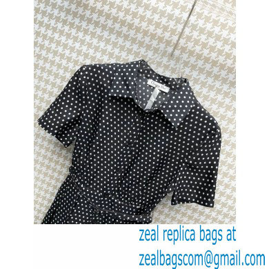 DIOR Black Silk and Cotton Jacquard with Ecru Dior Dots Motif Shirt Dress with Belt 2023