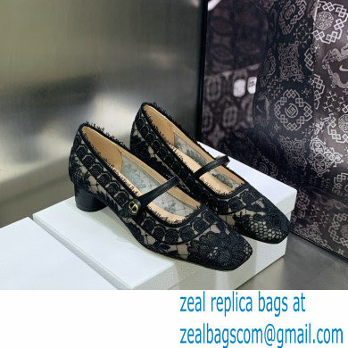 Dior Black Transparent Mesh and Lambskin with Dior Roses Embroidery D-Grace Ballet Pump 2023