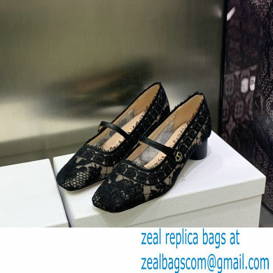 Dior Black Transparent Mesh and Lambskin with Dior Roses Embroidery D-Grace Ballet Pump 2023