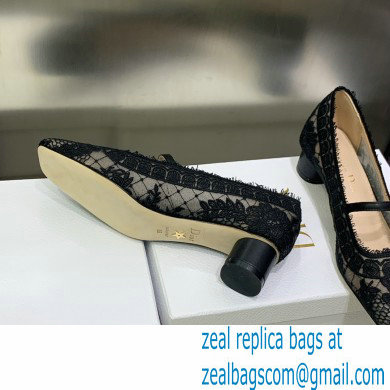 Dior Black Transparent Mesh and Lambskin with Dior Roses Embroidery D-Grace Ballet Pump 2023
