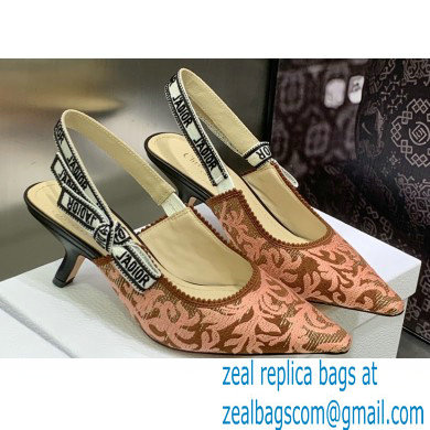 Dior Heel 6.5cm J'Adior Slingback Pumps in Antique Pink Brocart Embroidered Cotton with Gold-Tone Metallic Thread 2023