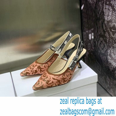 Dior Heel 6.5cm J'Adior Slingback Pumps in Antique Pink Brocart Embroidered Cotton with Gold-Tone Metallic Thread 2023