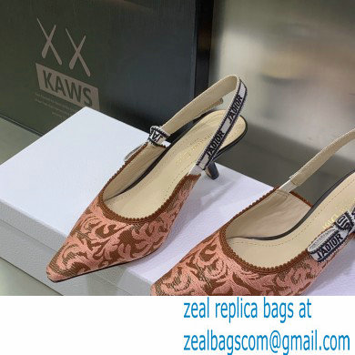 Dior Heel 6.5cm J'Adior Slingback Pumps in Antique Pink Brocart Embroidered Cotton with Gold-Tone Metallic Thread 2023