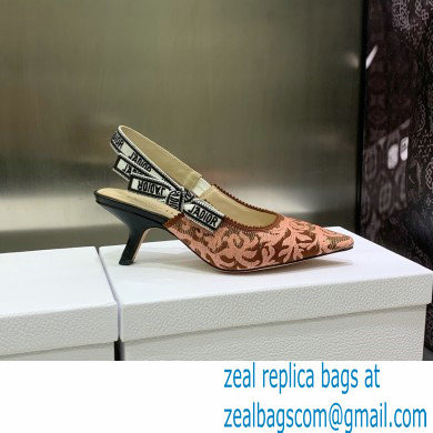 Dior Heel 6.5cm J'Adior Slingback Pumps in Antique Pink Brocart Embroidered Cotton with Gold-Tone Metallic Thread 2023
